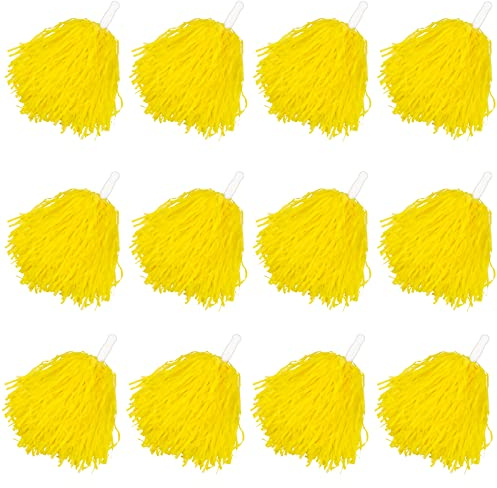 Faxco 12Pack Plastic Pom Poms Cheerleading Pom Poms Sports Dance Cheer Plastic Pom Pom for Rooters,Cheering Squard,Cheering Team (Yellow)