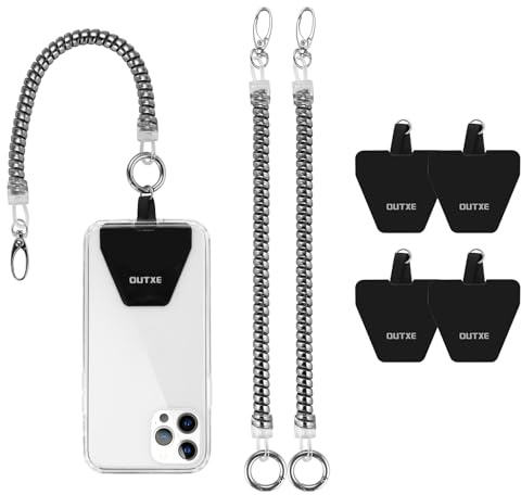 OUTXE Phone Lanyard Tether with 4 Patch- 2× Phone Tether, 4× Phone Patch with Adhesive, Compatible with Smartphone- Silver