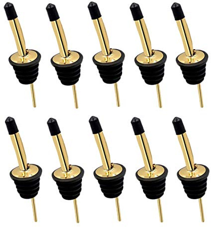 24 Pack Liquor Pour Spouts Set - Stainless Steel bottle spout and Liquor Pourers Dust Caps Covers Gold