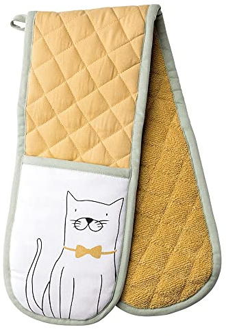 English Tableware Co. Double Oven Glove Mitt Cat Playful Pets 100% Cotton