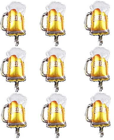 Lifreer Lot de 9 Ballons en Aluminium pour Fête de la Bière - Décoration Étoile Dorée à l'Hélium