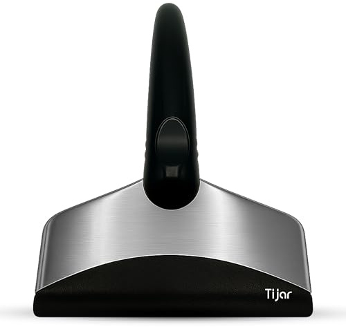 TIJAR® Ice Scraper for Car Windscreens – Ergonomic Curved Handle Frost & Snow Remover with Stainless Steel Blade Cover – Non-Scratch Durable Plastic Scraper for Cars and Vans