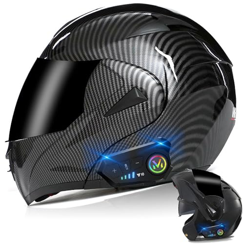 Bluetooth Modular Motorcycle Helmet, DOT Approved Flip Up Full Face Integrated Helmet, Double Visor Helmet Built-in Dual Speaker with Microphone, for Adults Men and Women XS~XL (L(59~60CM), R)