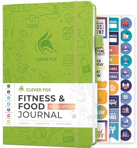 Clever Fox Journal de fitness et alimentaire – Planificateur de nutrition et d'entraînement pour homme et femme – Carnet de notes d'exercices de régime et de gym avec calendriers, suivi de régime et