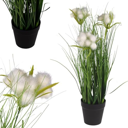 Martom Hierba decorativa de las Pampas en maceta, 45 cm, mullida, verde con botón de maceta, césped artificial, hierba artificial ornamental, hierba ornamental, hierba ornamental, racimo de hierba,
