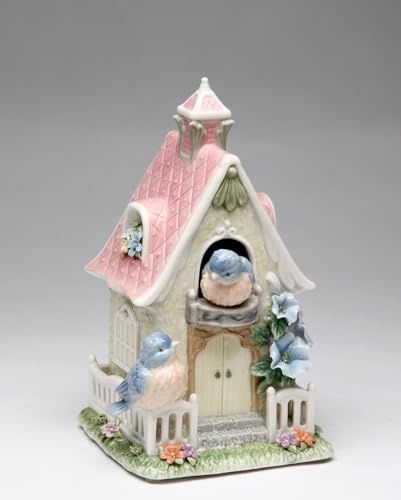 Cosmos Gifts Fine Porcelain Bluebird Birdhouse Music Box Figurine (Tune: Blue Danube Waltz), 7-1/4 H