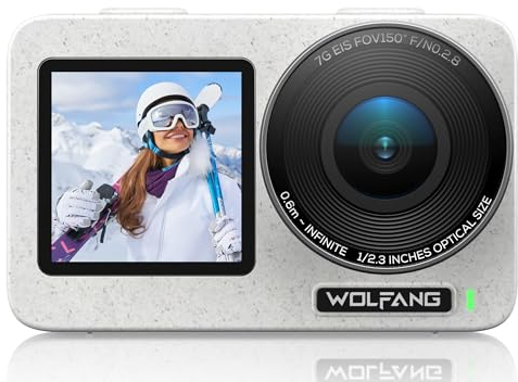 WOLFANG Seeker One Action Cam, 4K 60FPS Double écran Couleur, caméra sous-Marine étanche de 16 Pieds, fov Ultra Large 150°, caméra Casque de Casque au ralenti 6X avec stabilisation d'image GO Ape Tec