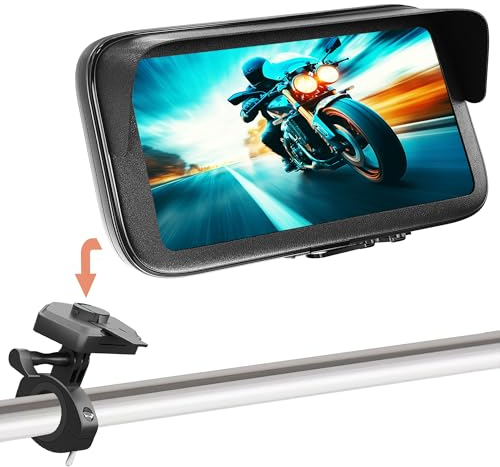 Sovica Soporte movil Moto Bicicleta Bici Impermeable conexion rapida Funda con Visera antireflejos Valida para Smartphones hasta 7.6 sujecion irrompible al Manillar Universal
