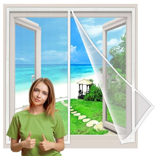 Mosquitera Adhesiva Para Ventanas 70x120 cm, Ventana de Malla Corredera cortina para del Balcón Corredor ContraVentanas con Anti Mosquito Insecto Se Cierra Automáticamente Innovador, Blanco