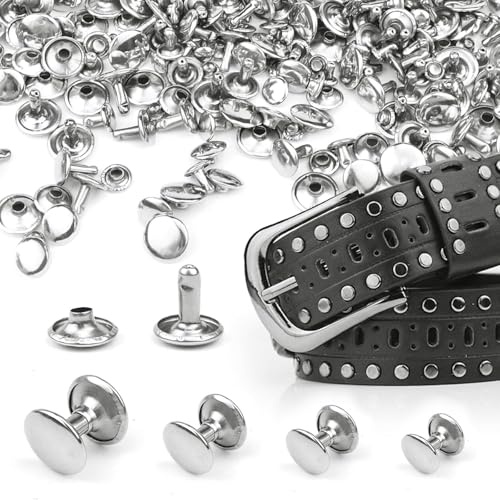 100 Stück Hohlnieten für Leder Silberne Edelstahl Leder Nieten Doppelkappe Nieten Gürtelnieten Kappe Röhrenförmige Metallnieten für Leder Handwerk Kleidung Schuhe Taschen Gürtel (8mm Silber)