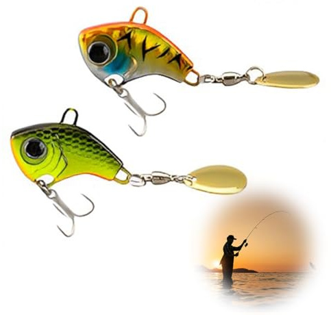 BQRKOTM 2 Stück Spinner Pailletten Hartköder, Spinmad 14 G Bearing Swivel Mit Blood Slot Hook, Posen Angeln Forelle, Köder Gummifisch, Für Angelbegeisterte Und Professionelle Angler (Gelb Und Gold)