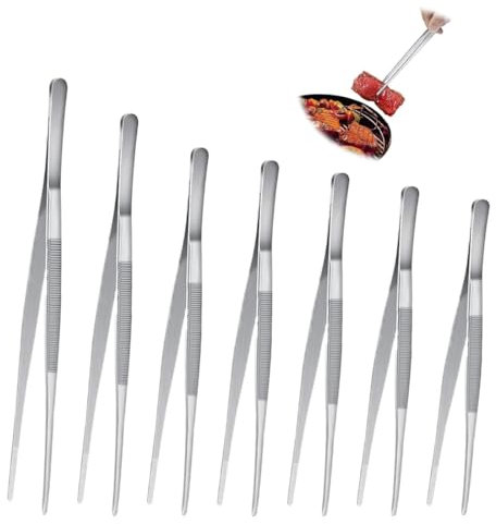 Pincettes de cuisine en acier inoxydable, 7 PC Pince Cuisine 304 Inox Pince de Precision, Pince de Cuisine pour Cuisiner Griller et Cuire la cuisine, 12.5cm 14 cm16cm 18cm 20cm 25cm 30cm