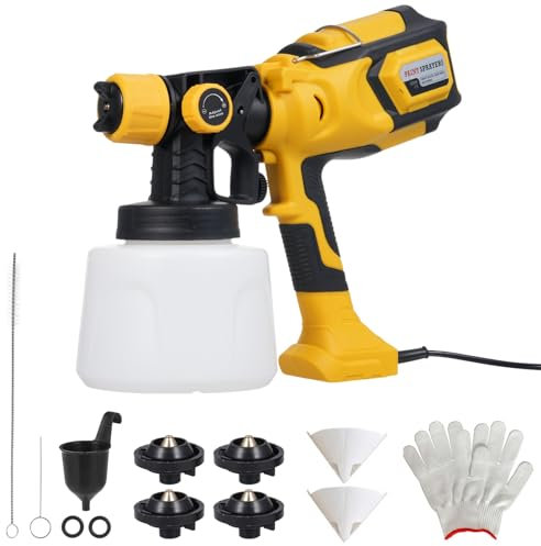 Mulcort Paint Sprayer, 850W High Power Electric Spray Gun, 4 Nozzles and 3 Patterns, 1200Ml Container, Easy to Clean for Furniture Cabinets Fence Walls Door Garden Chairs Yellow