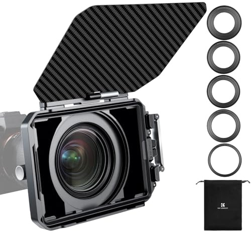 K&F CONCEPT Matte Box, DSLR Camera Matte Box with Carbon Fiber Top Flag, with 67/72/77/82/95mm Adapter Rings for 4x5.65 ND UV Filter/Circular Filter