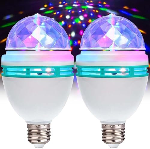 GBKDQQ 2 luci LED per feste E27 3W RGB LED palla discoteca rotante 360° lampadina LED discoteca decorazione matrimonio festa compleanno Natale