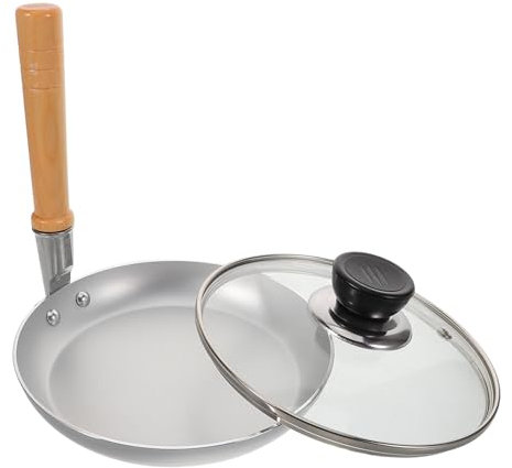 Hemobllo Oyakodon Pan with Lid Japanese Nonstick Cooking Pan with Ergonomic Handle and Wood Aluminum Glass Material for Breakfast Cooking