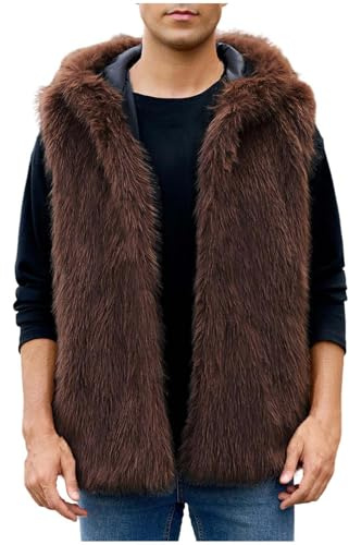 Generisch Pelz Weste Herren Kunstpelz Warm Winter Pelzweste Fellweste Faux Pelz Pelzjacke Ärmellose Basic Einfarbig Plüsch Gefüttert Bequem Fellweste Cardigan Felljacke Winterjacke