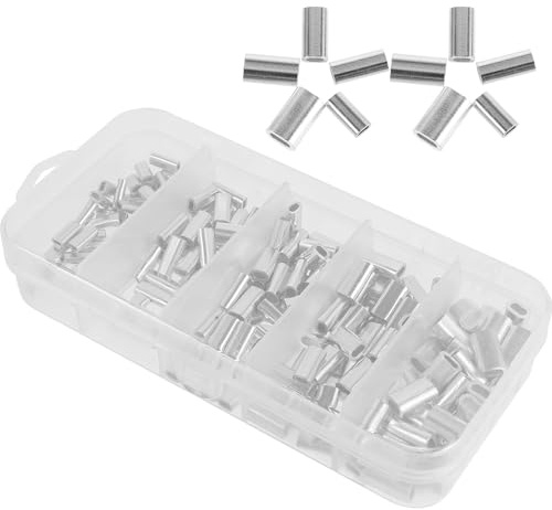 Healeved Kit 200 Pezzi Manicotti di Crimpatura Doppia per Filo da Pesca, Connettori Resistenti in Alluminio per Lenza Acqua Salata, Protezione Anticorrosione e Accessori Compatti