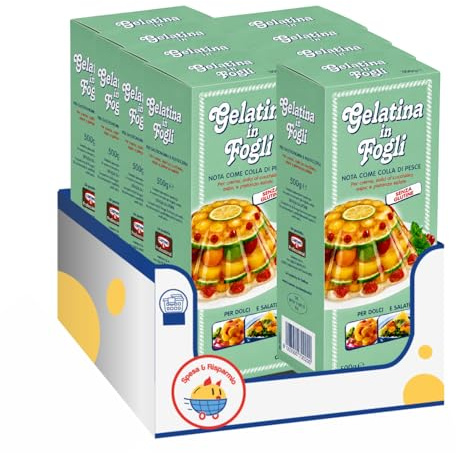 Gelatina in Fogli per Dolci e Dessert – 500 g – Colla di Pesce per Pasticceria, Cheesecake e Preparazioni Salate – Variazioni 4/8/12 Pezzi (8 PEZZI)