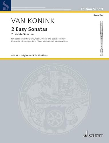 2 Easy Sonatas: D minor - G minor. treble recorder (violin, flute, oboe) and basso continuo; cello and viola da gamba ad libitum.