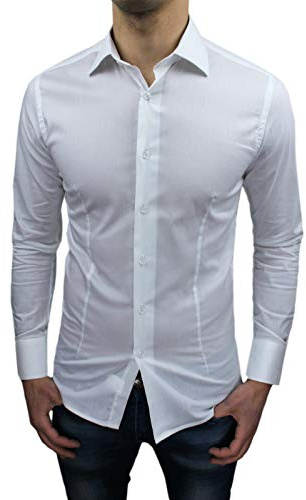 Camicia Uomo Sartoriale Bianca Slim Fit Aderente Nuova Casual Elegante (S)