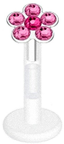 Piersando Piercing Bioflex Lippen Lippe Labret Lippenpiercing Ohr Tragus Ohrpiercing Stab Stecker mit Blume aus Zirkonia
