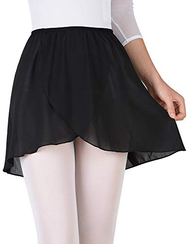 Bezioner Ballet Wrap Skirt,Black Chiffon Girls Ballet Skirt,Pull on Elastic Waist Dance Skirt for Women Black L