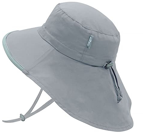 JAN & JUL Beach Toddler Bucket Hat with Sun Protection 100% Cotton (M: 6-24 Months, Grey)