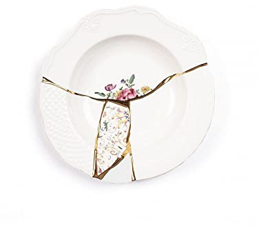 SELETTI - Piatto fondo in porcellana - 09623 - TAGLIA UNICA | Kintsugi Soup Plate 09623 Seletti - Plato hondo de porcelana Bone China con acabados dorados El Kintsugi Soup Plate 09623 Sel
