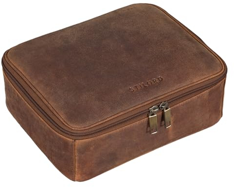 STILORD 'Lee' Waschtasche Leder Kulturtasche Groß Kulturbeutel für Männer und Damen Toilettentasche Kosmetiktasche für Reisen aus Echtem Vintage Leder, Farbe:Torino - braun