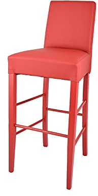 t m c s Tommychairs - Taburete Alto Luisa para Cocina y Bar, con Estructura en Madera de Haya Pintada Color Rojo y Asiento tapizado en Polipiel roja