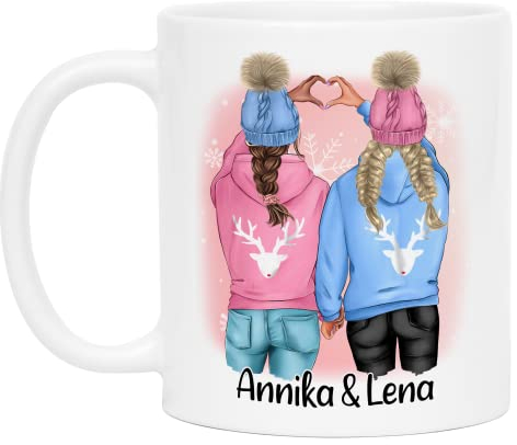 Kiddle-Design Beste Freundinnen Tasse Personalisiert Beste Freundin Schwester mit Name Geschenk Weihnachten Winter Xmas Freundinnengeschenk