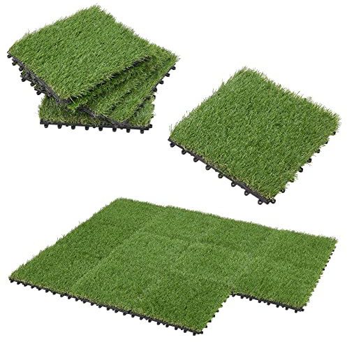 [en.casa] Erba Sintetica Drenante in Set di 11 Mattonelle con Sistema a Incastro, Copertura cca.1 m² Piastrelle da 30 x 30 cm con Fondo in Plastica