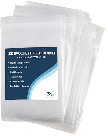 Raylu Paper – Sacchetti in Plastica Richiudibili Trasparenti, 100 Pezzi Sacchetti con Ziplock, Buste Plastica Richiudibili, Applicano a Cucina, Ufficio, Semi di Gioielli (6 x 8 cm)