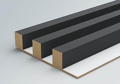 Furneo Wall Slats Decorative Wooden Panels Oak Black Grey White Lamele 240cmx88cm (Graphite on White 03)