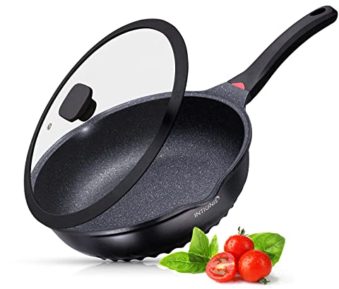INTIGNIS Deep Non-Stick Frying Pan with Lid – 3-in-1 Sauté Pan, Skillet & Mini Wok – GREBLON Ceramic Coating | Induction Hob Safe | Stainless Steel Base |PTFE & PFOA Free (Black, 30 cm)