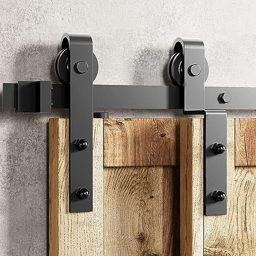 Betensh 8.2FT=250cm Schiebetürbeschlag Set Schiebetürsystem Zubehörteil aus Kohlenstoffstahl schiene für schiebetür laufschiene Collapsible Doppeltür Schiebetür Holztür für TV-Ständer Kleiderschrank