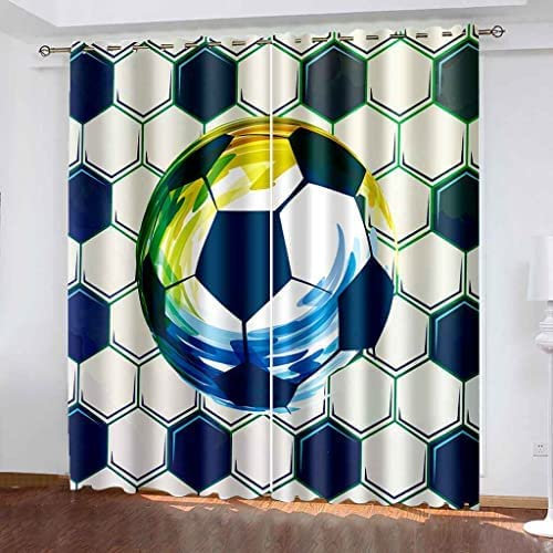 3D Kinderzimmer Verdunkelungsvorhänge Sport Fußball 150 (B) X 166 (H) cm,3D-Gedruckte Vorhänge Wohnzimmer Bürovorhänge Energiesparende Geräuschreduzierende Kindergardinen - Vorhang Für Das Esszimmer