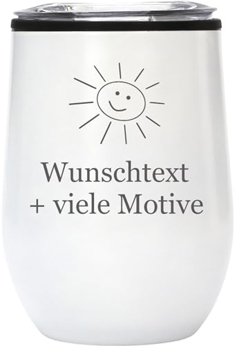 Geschenkissimo Trinkbecher mit Deckel - personalisierter Becher Bowl Weiß 350 ml mit Gravur, Name, Spruch, Motiv - Becher für Bier, Wein, Freunde Geschenk