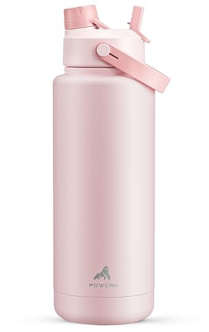 POWCAN 40 oz isolierte Wasserflasche mit 2-in-1-Trinkhalm und Ausgussdeckel, hält 24 Stunden kalt, auslaufsicher, BPA-frei, doppelwandige Edelstahl-Wasserflasche für Sport und Schule (Cotton Candy)