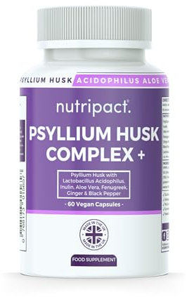 Psyllium Husk Fibre Supplement 4000mg with Probiotic Acidophilus 1 Billion CFU + Prebiotic Inulin & Aloe Vera - Nutriipact Natural Soluble Fibre - 60 Vegan Capsules