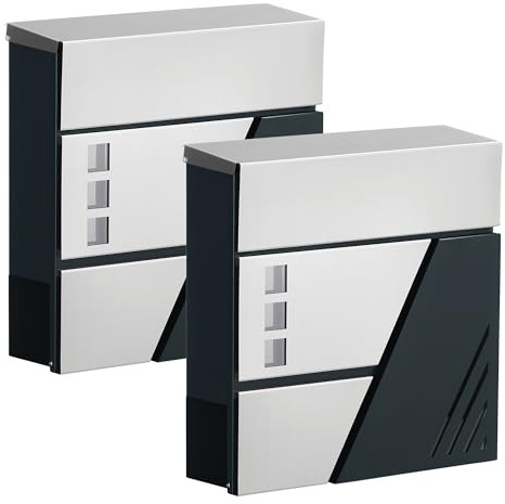 SONGMICS XXL Briefkasten, 2er Set, Wandbriefkasten mit Sichtfenster, für Haustür, mit Schloss und Schlüsseln, silbern-anthrazit GMB053G20