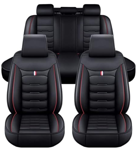 LICOME Auto Sitzbezüge für Peugeot 5008 I 2009-2017, Leder Autositzbezüge, Wasserdicht Schonbezüge Vordersitze und Rückbank Komplettset Sitzschoner Zubehör,B Black Red