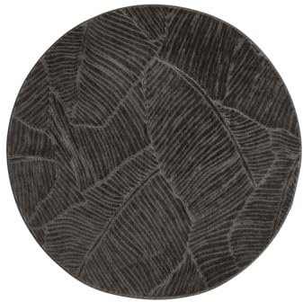 Taracarpet Kurzflor Boho Skandi Polyester Teppich in 3D Optik waschbar, pflegeleicht und robust ideal fürs Wohnzimmer, Schlafzimmer und Kinderzimmer auch als Badematte Anthrazit Blätter 120 cm rund