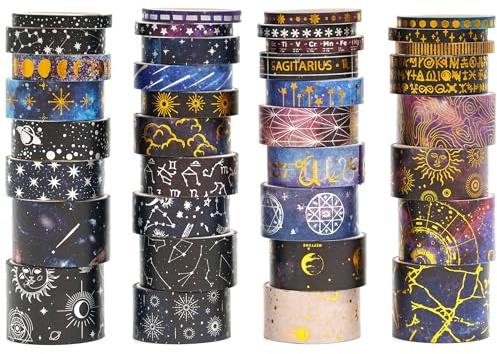 Songdao 36 Rollos Galaxia Washi Tape Set Estrellada Papel de Oro Cinta Adhesiva Decorativa Masking Tape Constelación para Bullet Journal, Diy Crafts Scrapbooking, Manualidades, Regalos Envoltura