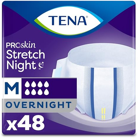 Tena ProSkin Overnight Incontinence Adult Diaper for Women & Men, Stretch, Brief, Medium, 48 Count (4 Packs of 12) Packaging May Vary