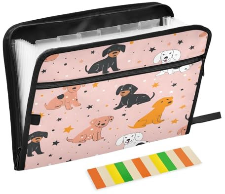 Fächermappe mit 13 Fächern, Motiv: niedliche Hunde mit Stern, A4-Papier, Dokumentenmappe, Akkordeon-Ordner, Reißverschluss