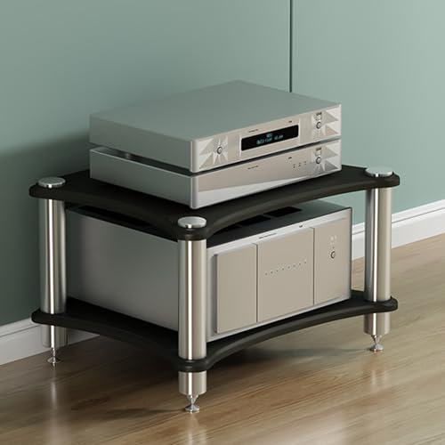 Speaker Mount 2-Tier AV Media Stand AV Receiver Audio Component Stand Entertainment Video Game Console Cabinet Shelf Hifi Rack Audio Component Cabinet for Meeting Living Recording Room(Dark black,60x4