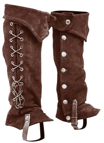 NIDONE Kofferraumabdeckungen Renaissance Piratenstiefel Cover 1 Paar Viking mittelalterlicher Boot Covers mit Knopfverschluss Polyester Renaissance Kostüm für Cosplay Halloween, Dark Brown
