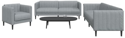 Homgoday 3-TLG. Sofagarnitur Wohnzimmersofa Loungesofa Sofa Couch mit Rückenlehne Couchgarnitur Gästesofa Sitzmöbel Moderner für Wohnzimmer Büro Schlafzimmer Hellgrau Stoff